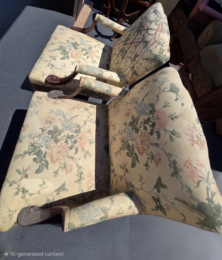 Pair of English Style Floral Upholstered Armchairs - 2