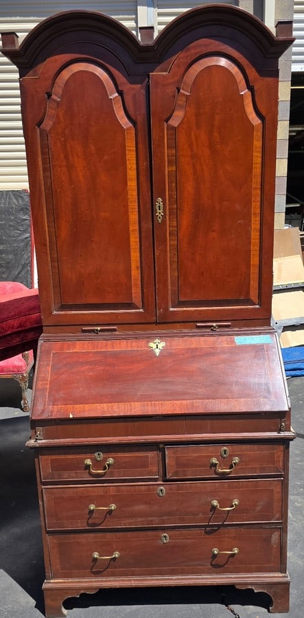 18th Century Style Carved Mahogany Secretary Desk Bookcase - 2