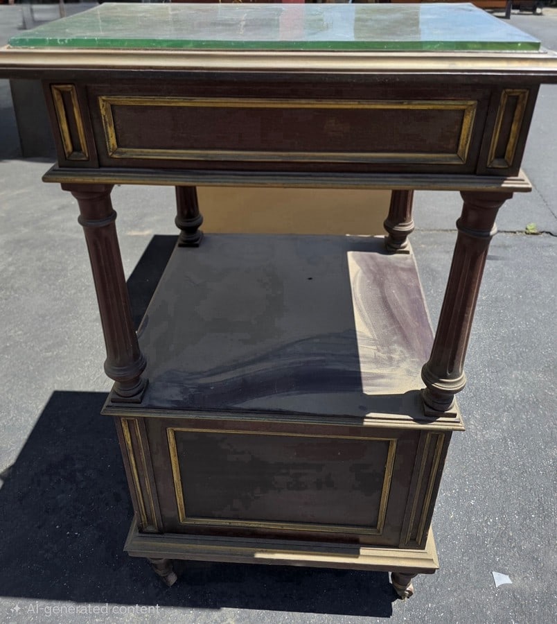 Petite Neoclassical Style Bedside Table with Glass Top - 2