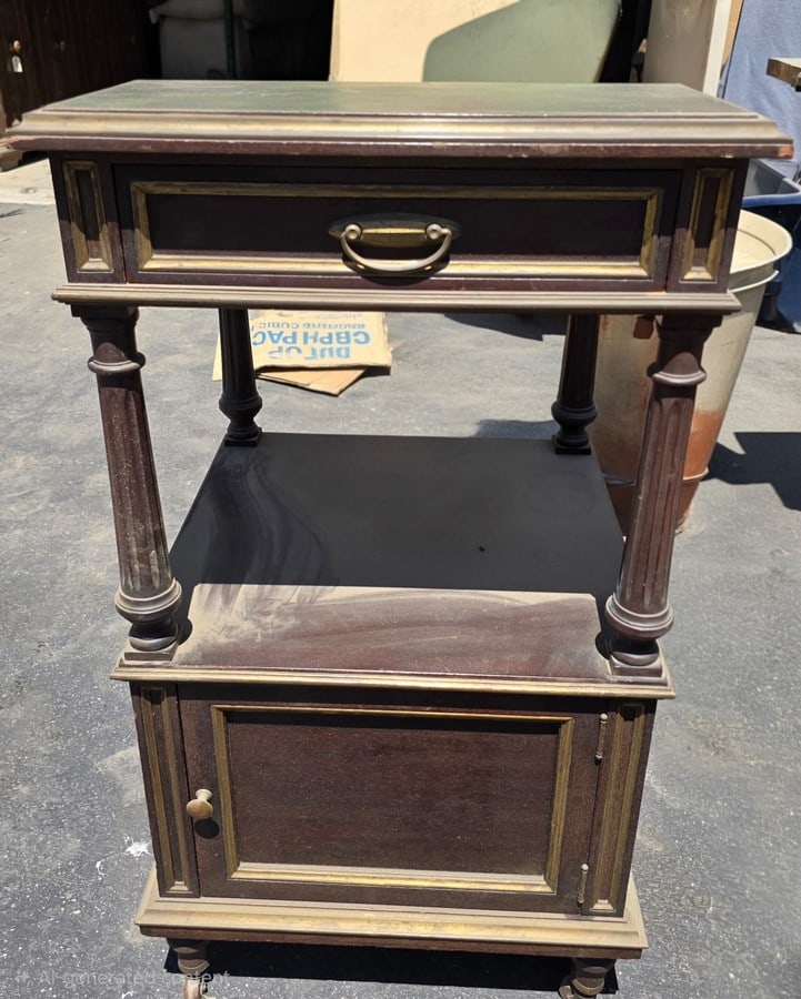 Petite Neoclassical Style Bedside Table with Glass Top - 3