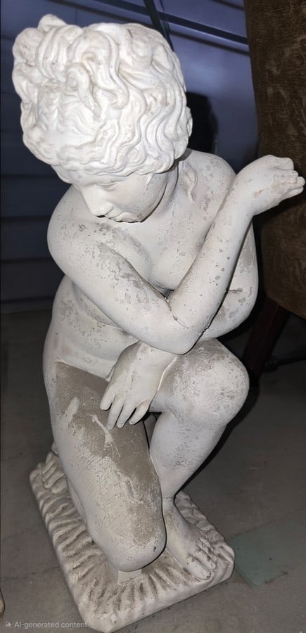 Charming Classical-Style Garden Statue of a Crouching Putto - 5