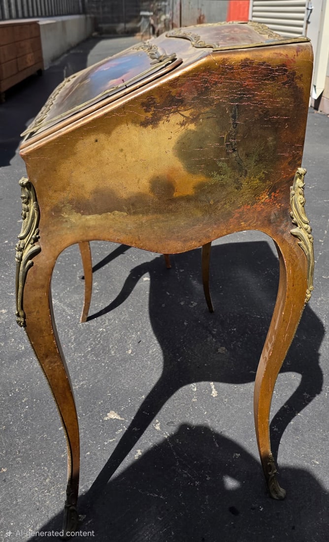 Vintage French Provincial Style Hand-Painted Marquetry Drop-Front Desk - 2