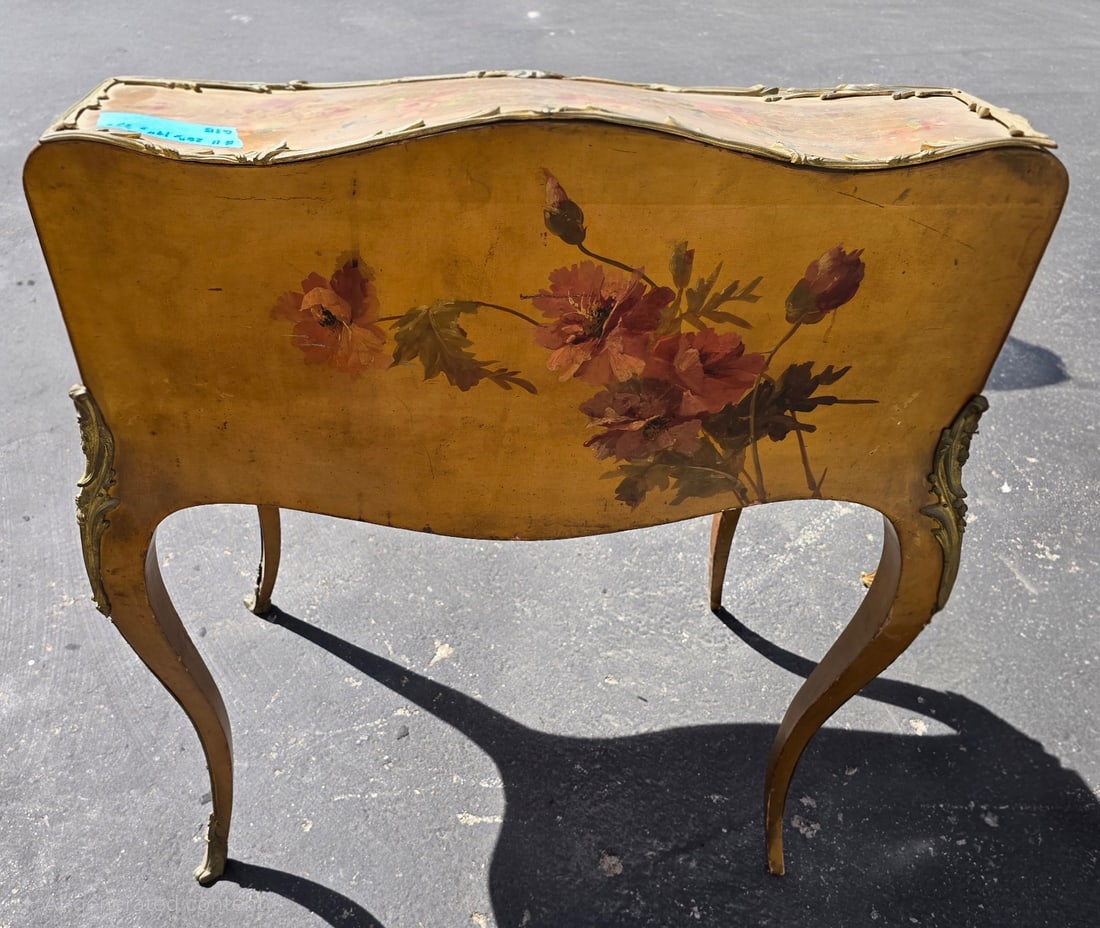 Vintage French Provincial Style Hand-Painted Marquetry Drop-Front Desk - 3
