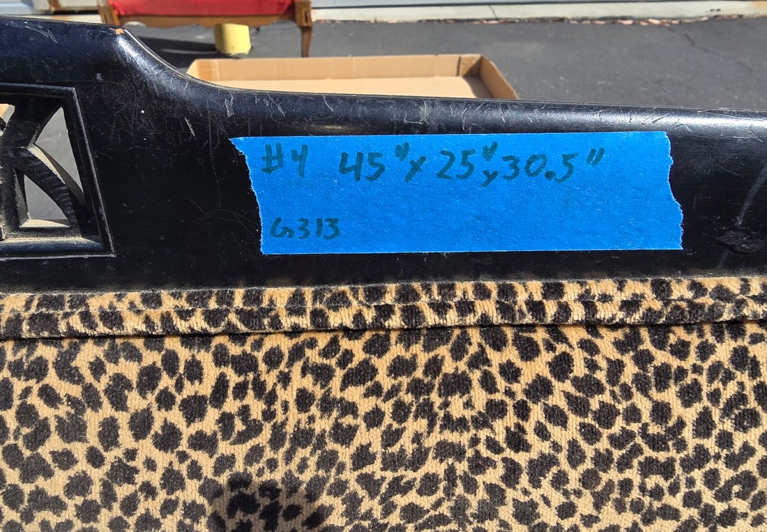 Hollywood Regency Style Wood Black Lacquered Bench with Leopard Print Upholstery - 2