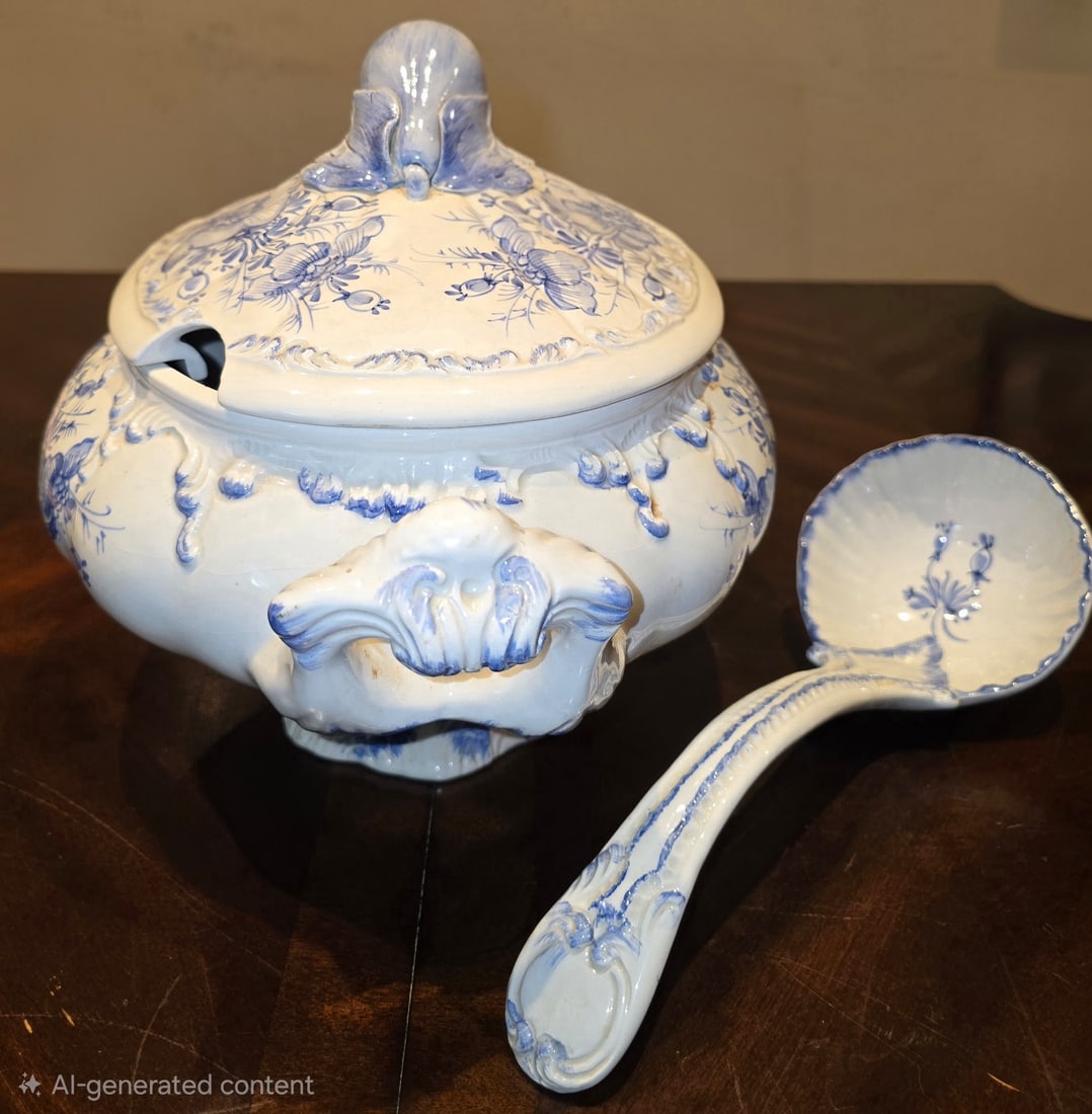 Delft Polychrome Chinoiserie Ceramic Tureen with Ladle - 2