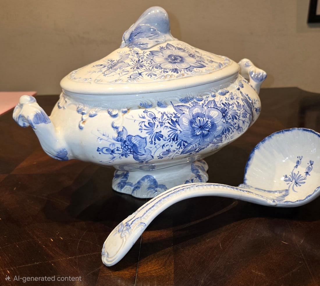Delft Polychrome Chinoiserie Ceramic Tureen with Ladle - 4