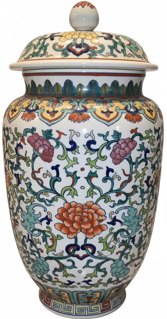 Large Chinese Polychrome Porcelain Jar and Cover (1 of 6)