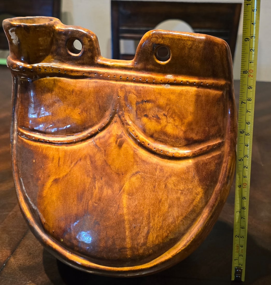 Vintage Glazed Ceramic Wall Pocket Planter - 2