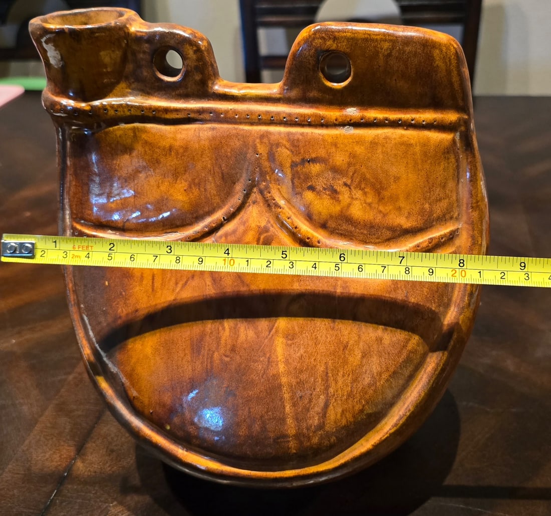 Vintage Glazed Ceramic Wall Pocket Planter - 3