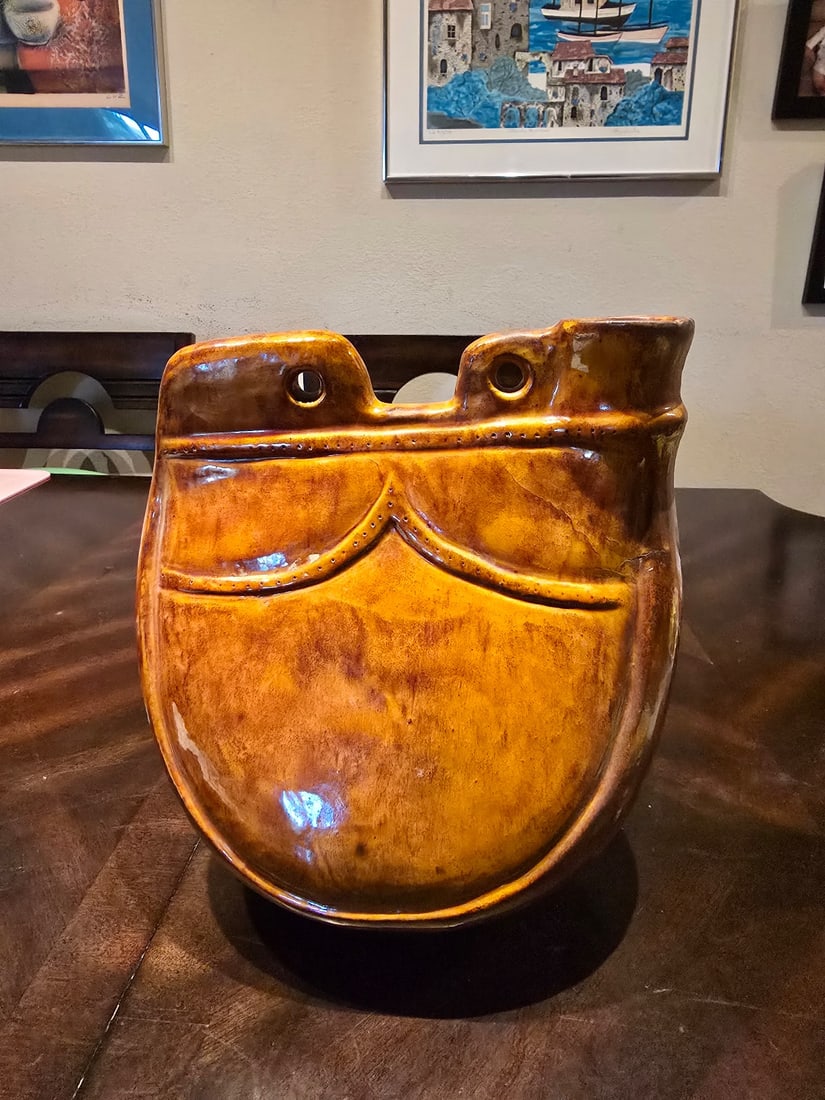 Vintage Glazed Ceramic Wall Pocket Planter - 4