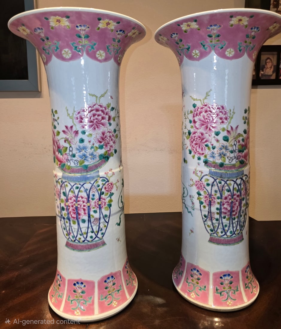 Pair of Chinese Famille Rose Porcelain Vases - 2