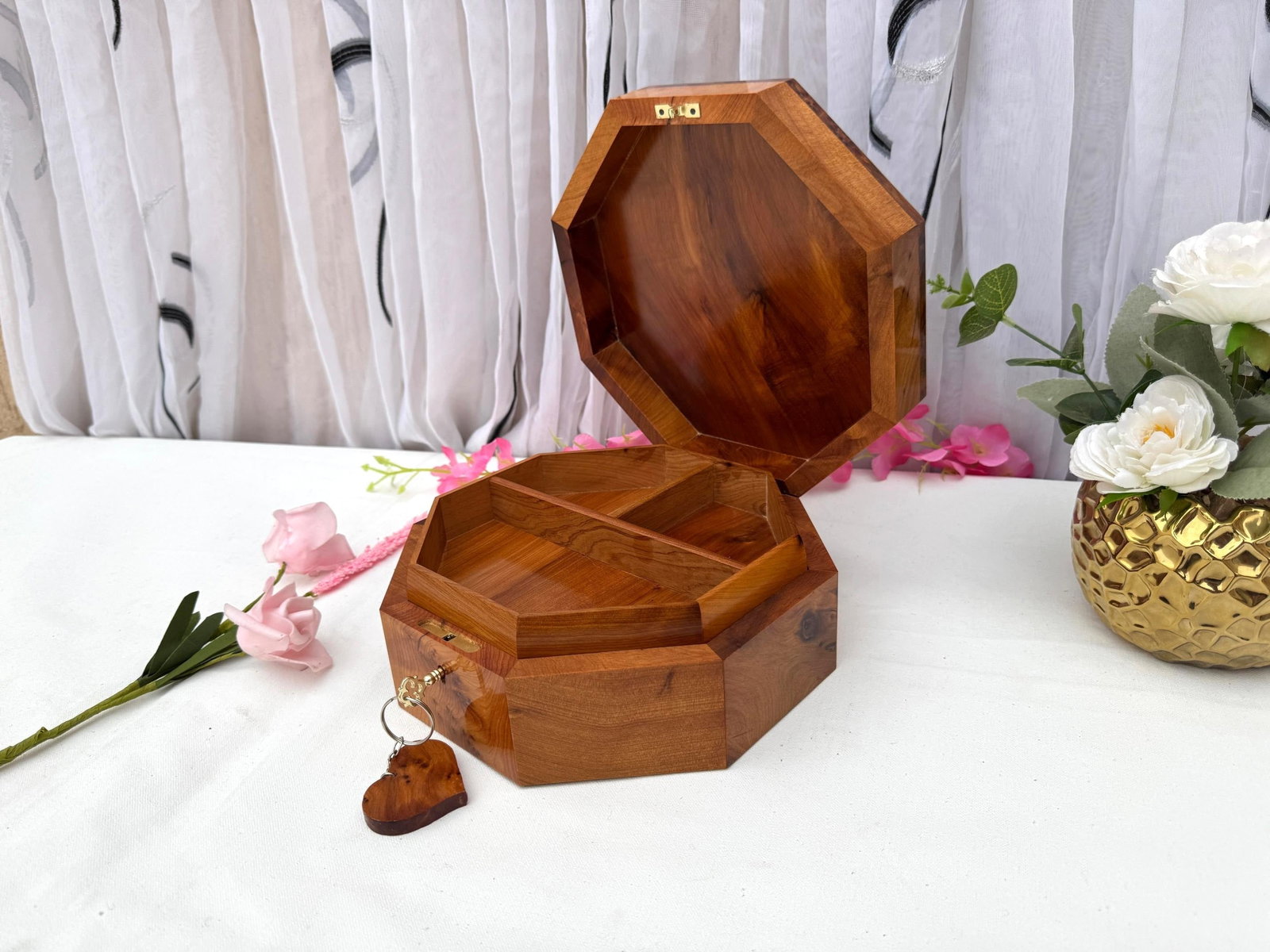 Inlaid Thuya Burl Wood Jewelry Box – 8 × 8" - 4