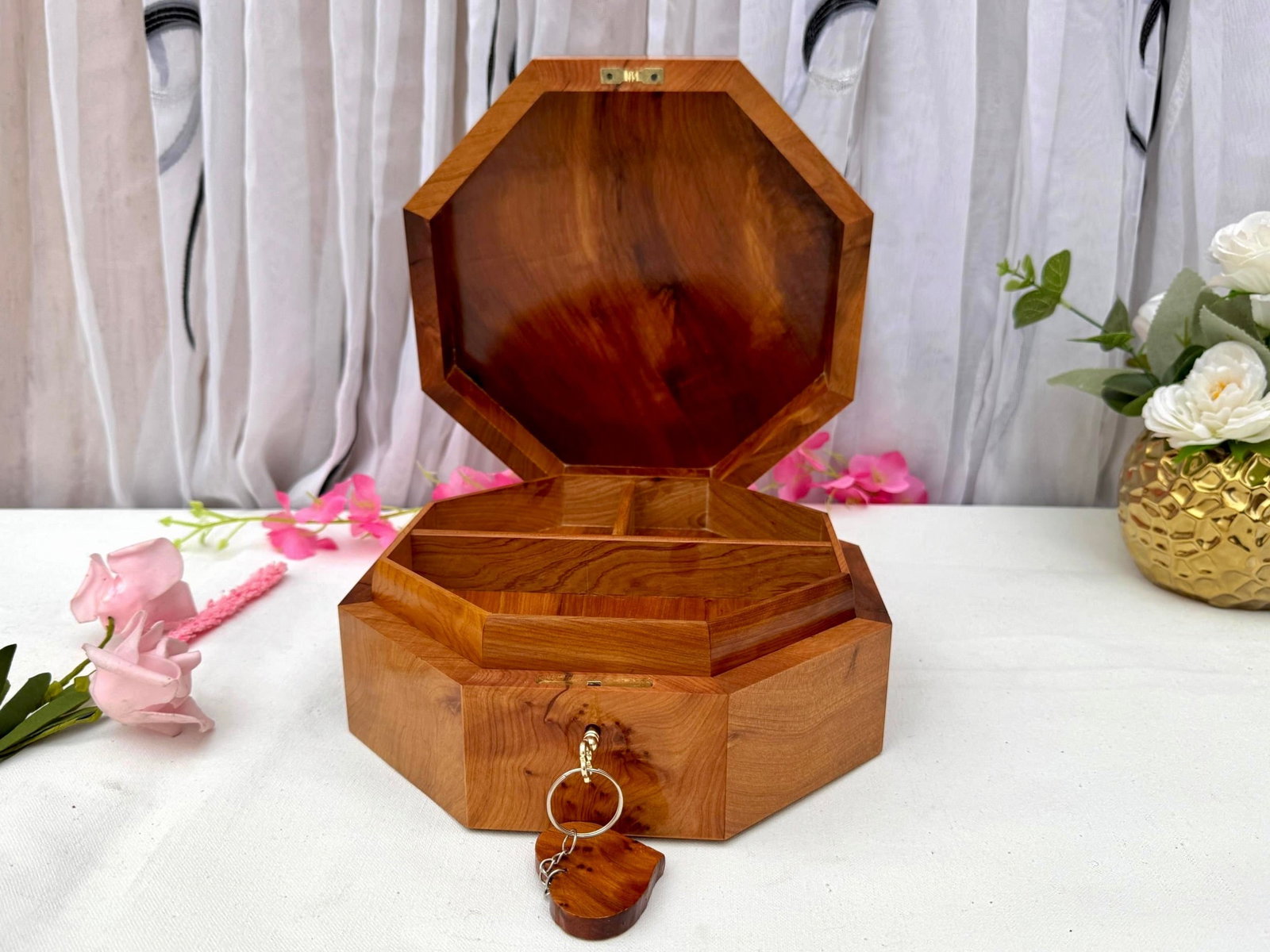 Inlaid Thuya Burl Wood Jewelry Box – 8 × 8" - 5