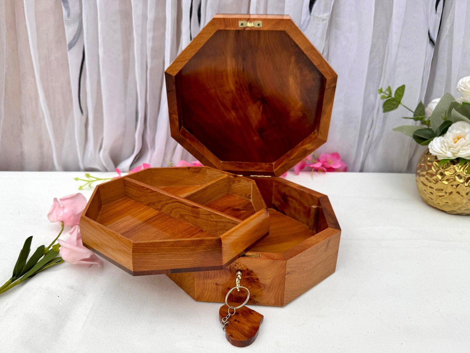 Inlaid Thuya Burl Wood Jewelry Box – 8 × 8" - 6