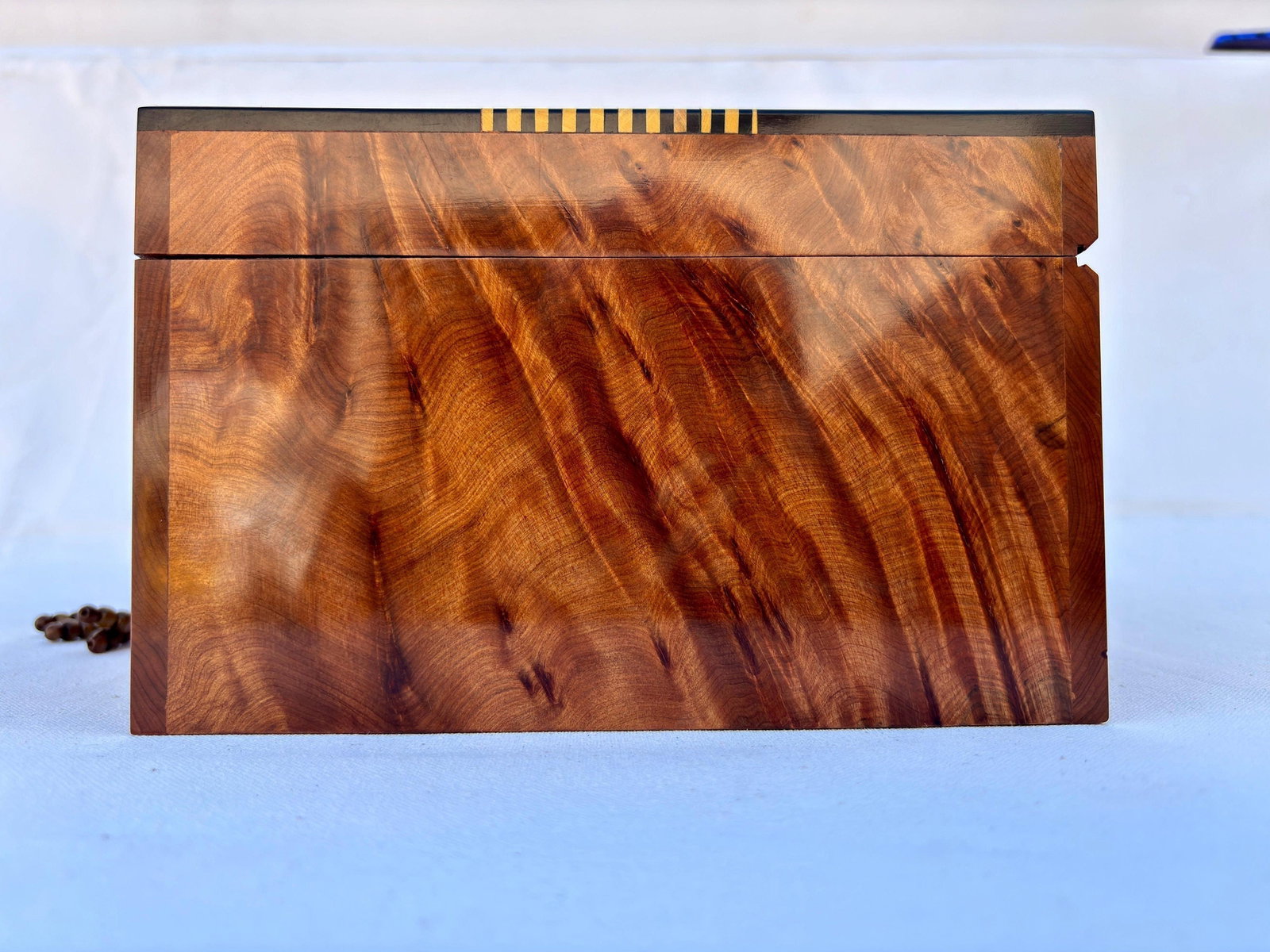 Lockable Inlaid Thuya Burl Wood Jewelry Box – 12 × 8" - 10