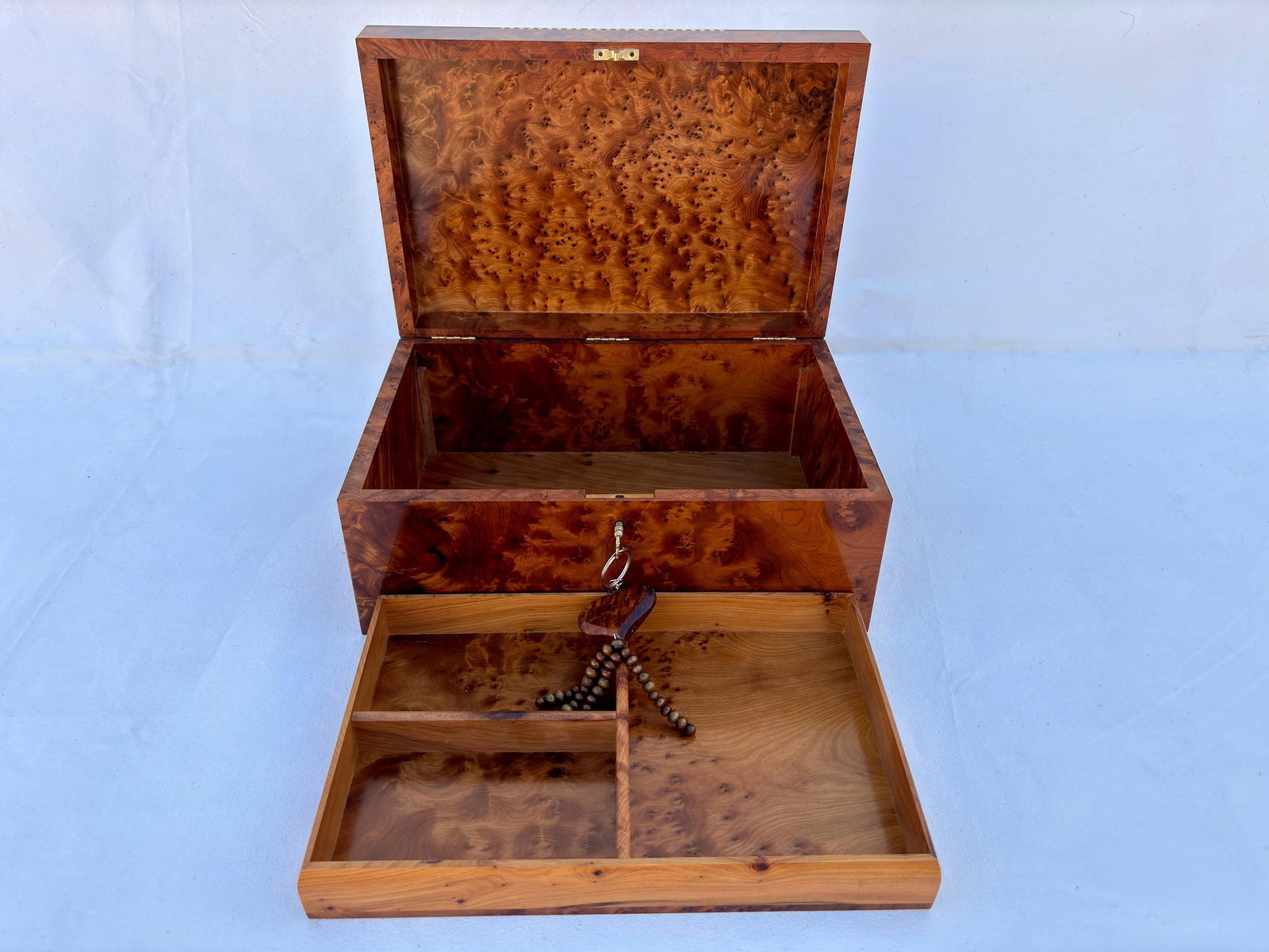 Lockable Inlaid Thuya Burl Wood Jewelry Box – 12 × 8" - 9