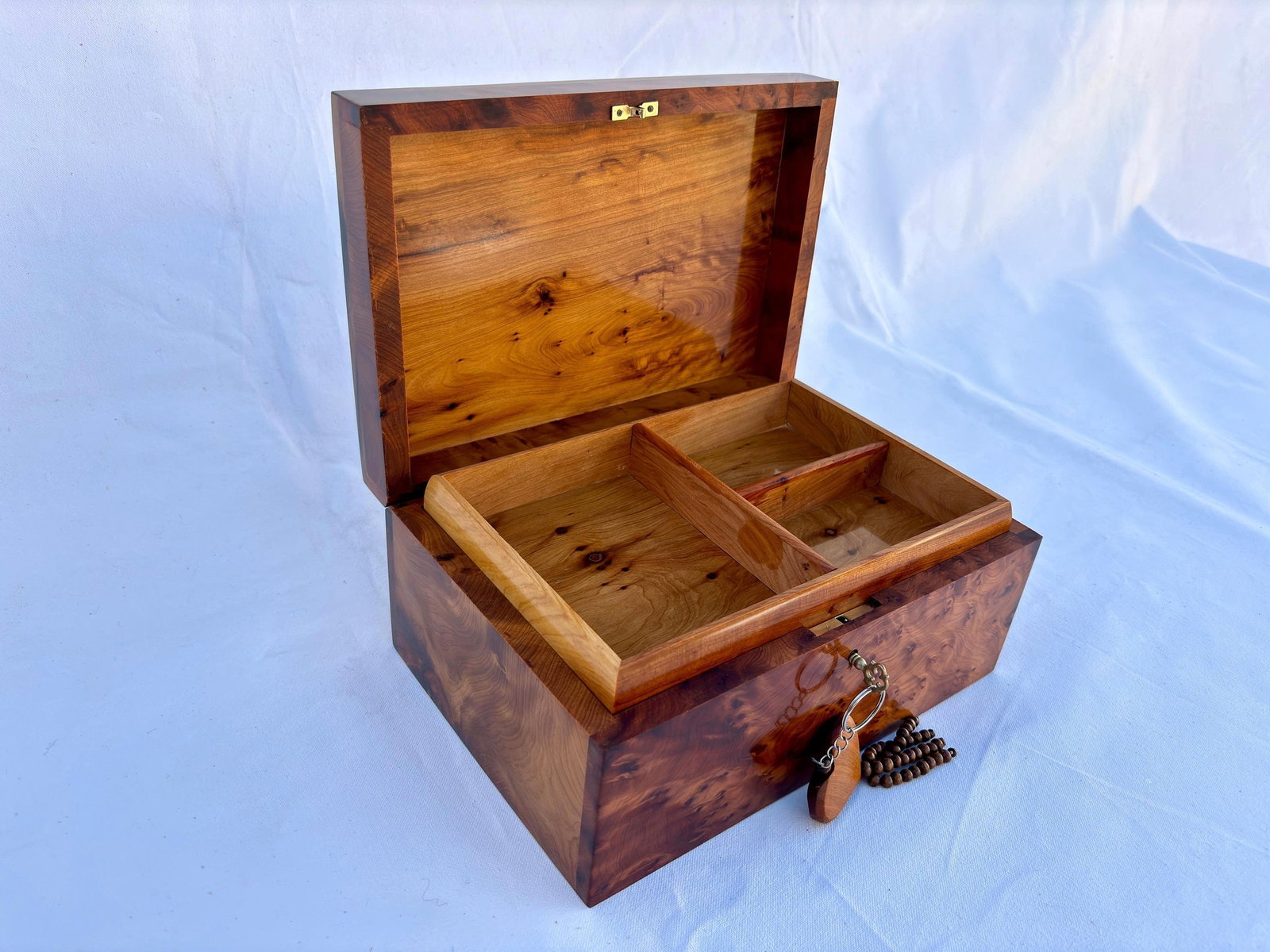 Lockable Thuya Burl Wood Jewelry Box – 10 × 7" - 2
