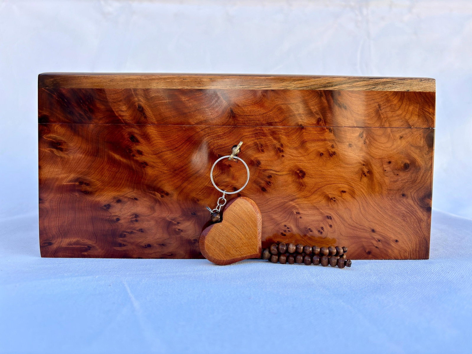 Lockable Thuya Burl Wood Jewelry Box – 10 × 7" - 5