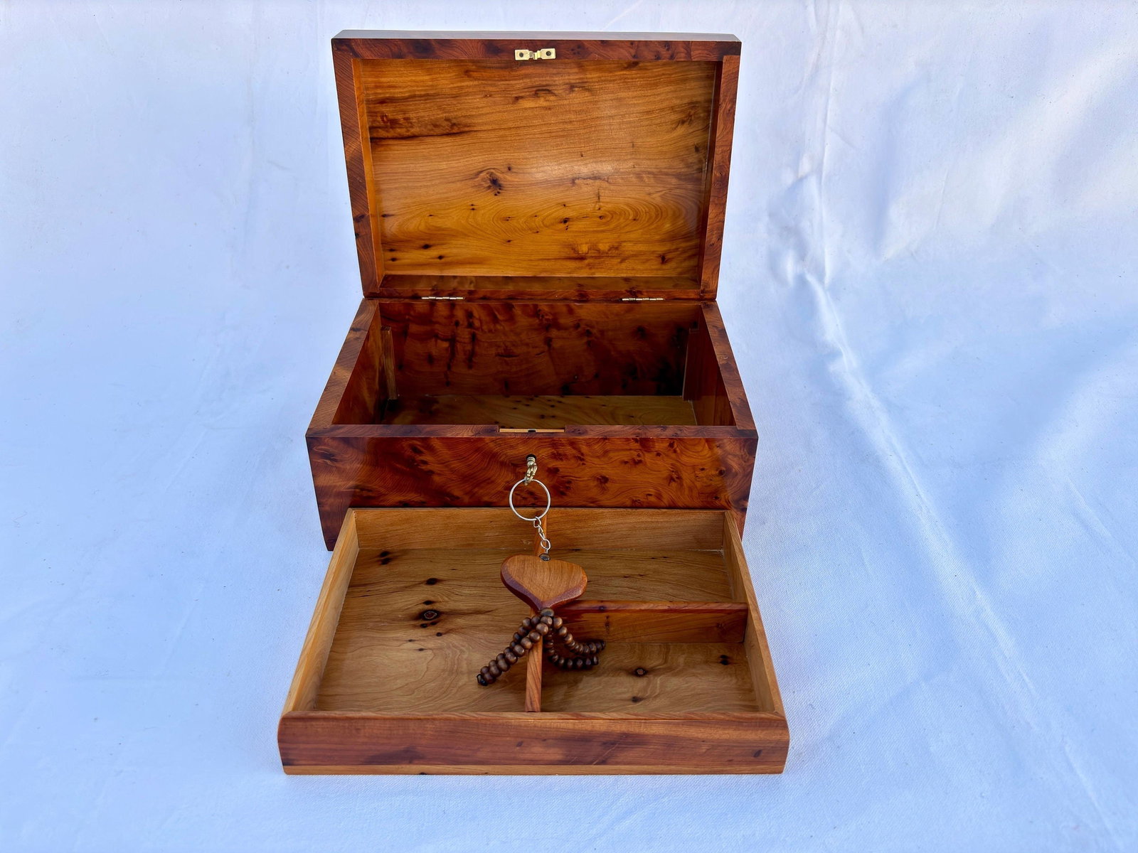 Lockable Thuya Burl Wood Jewelry Box – 10 × 7" - 8