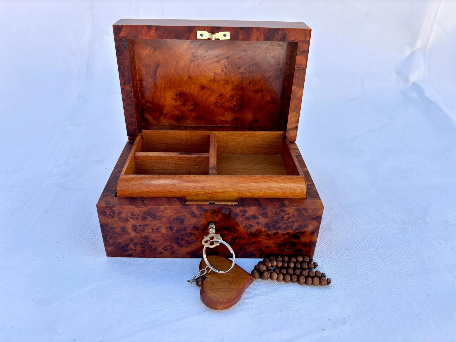 Hand-Carved Thuya Burl Wood Keepsake Jewelry Box – Lockable - 5