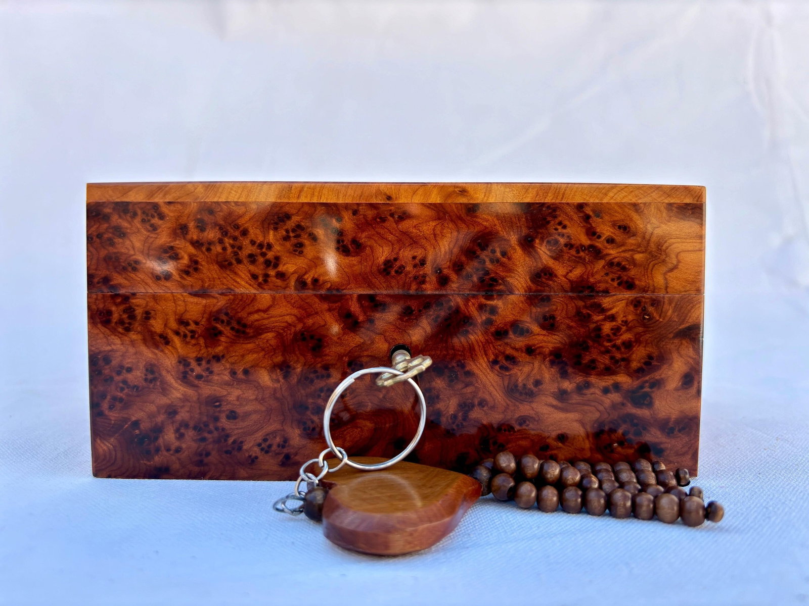 Hand-Carved Thuya Burl Wood Keepsake Jewelry Box – Lockable - 6