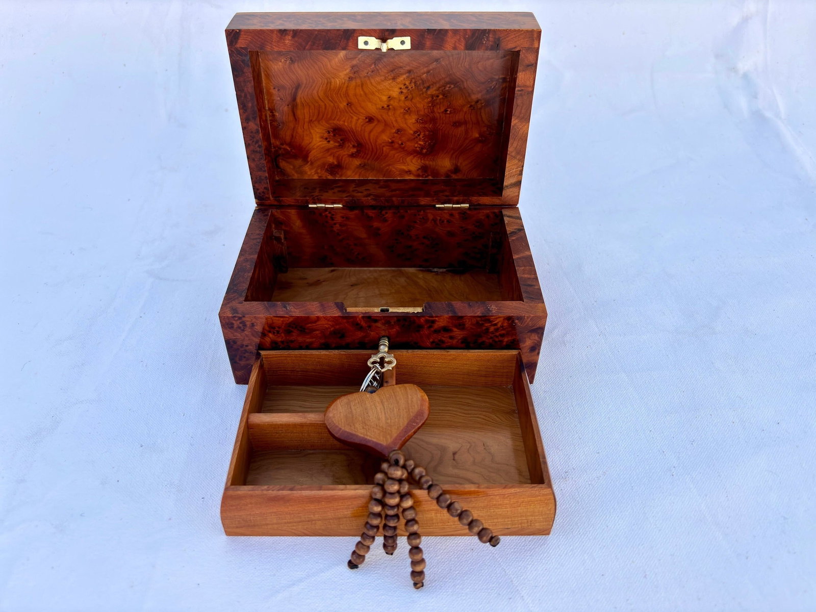 Hand-Carved Thuya Burl Wood Keepsake Jewelry Box – Lockable - 9