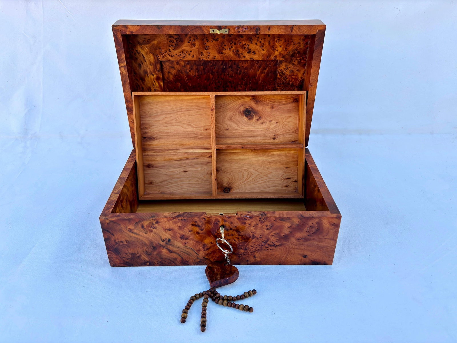 Lockable Thuya Burl Wood Jewelry Box - 4