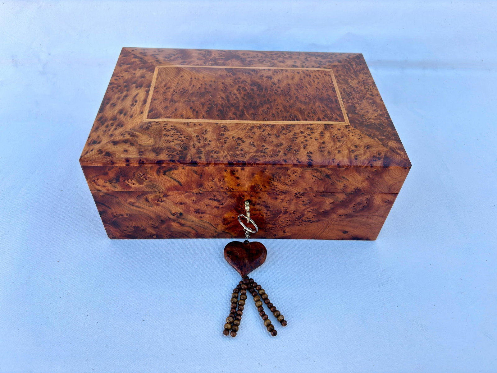 Lockable Thuya Burl Wood Jewelry Box - 5