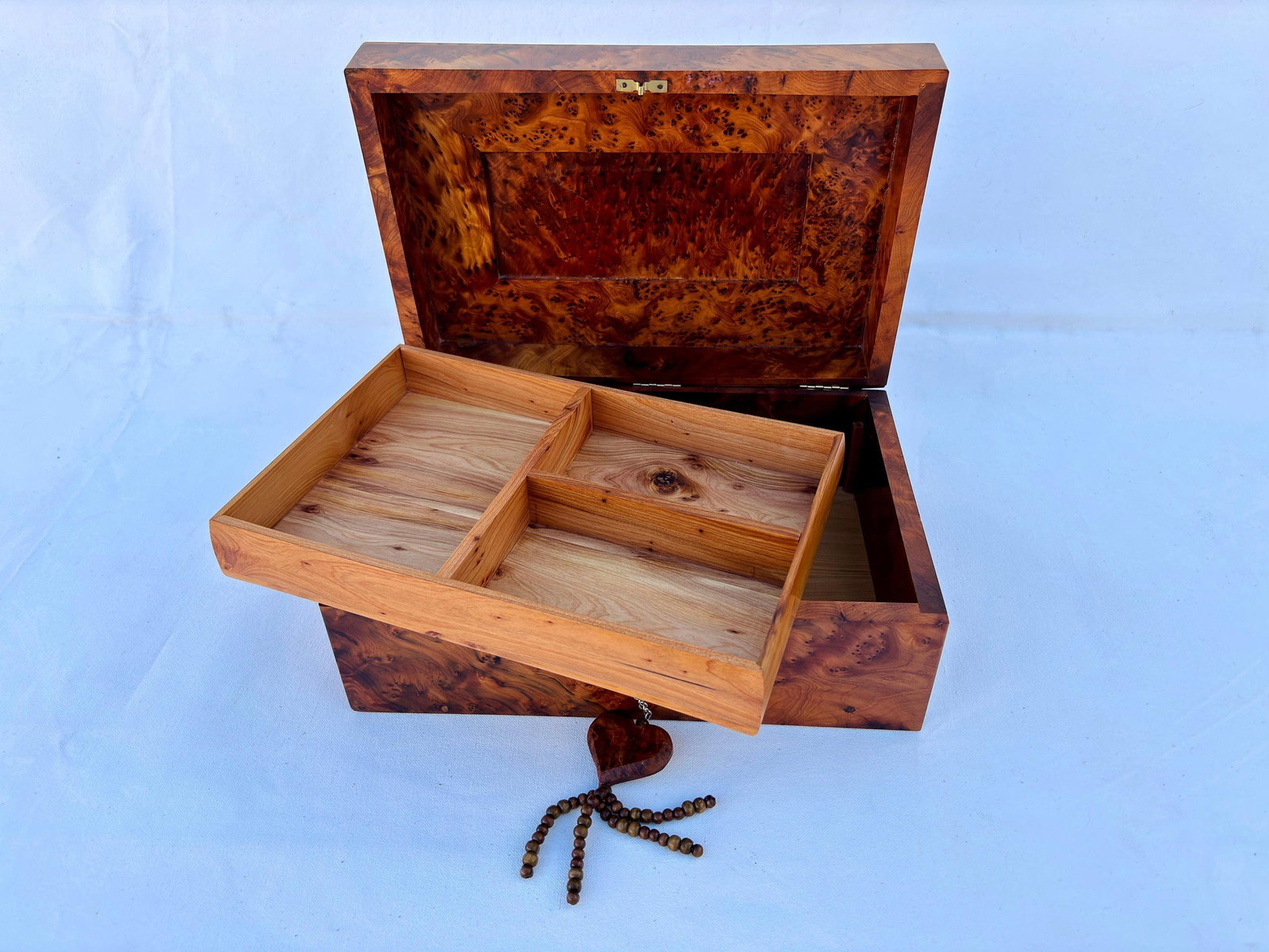 Lockable Thuya Burl Wood Jewelry Box - 6