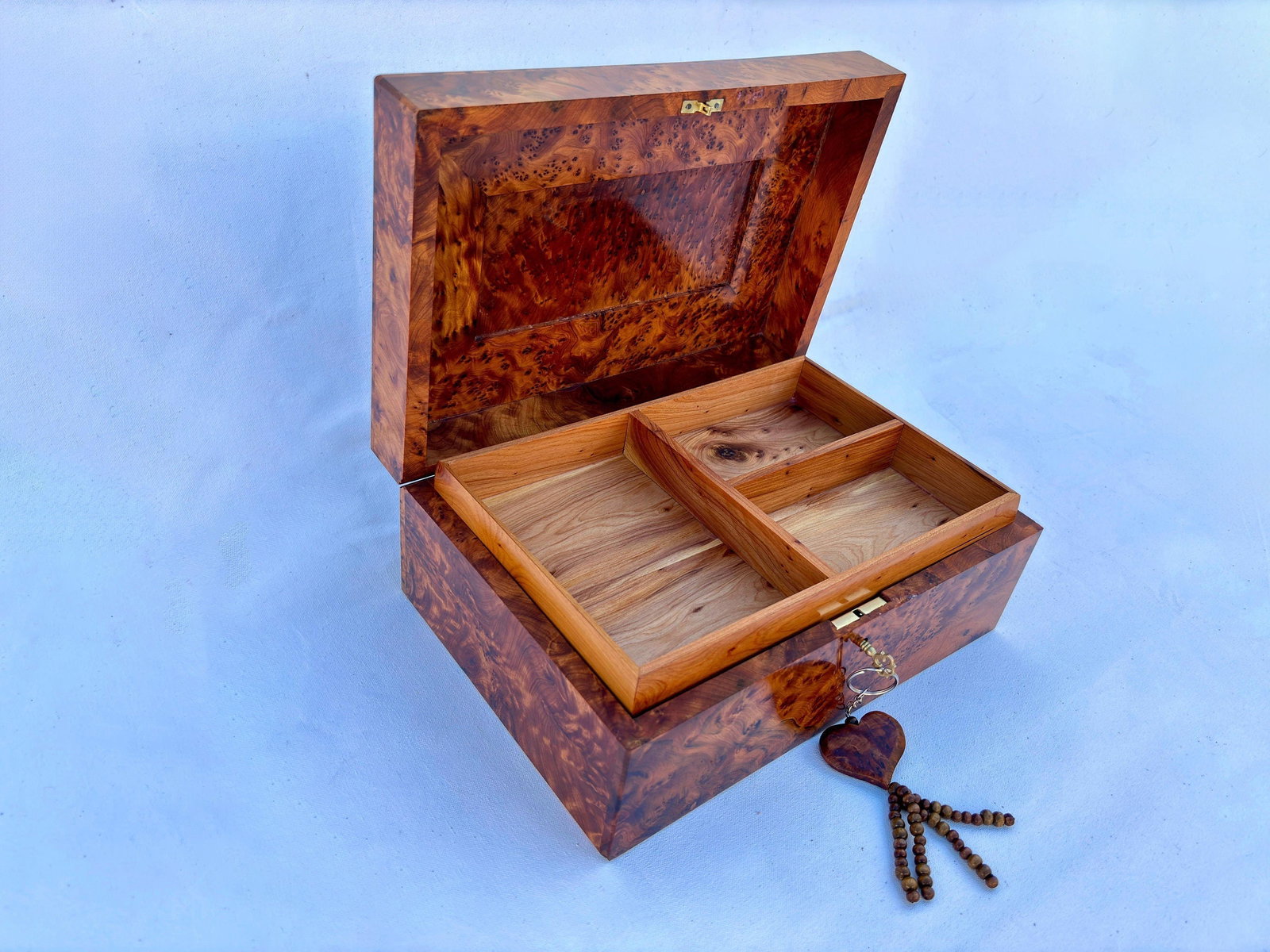 Lockable Thuya Burl Wood Jewelry Box - 9