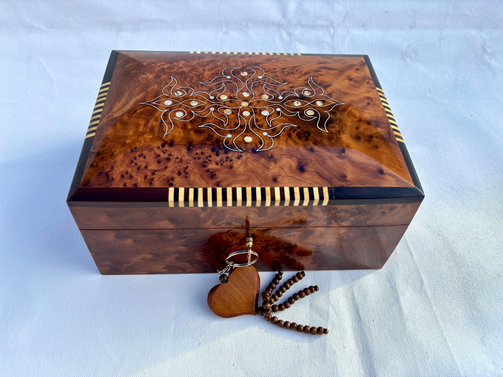 Lockable Thuya Burl Wood Jewelry Box – 9 × 7" - 10