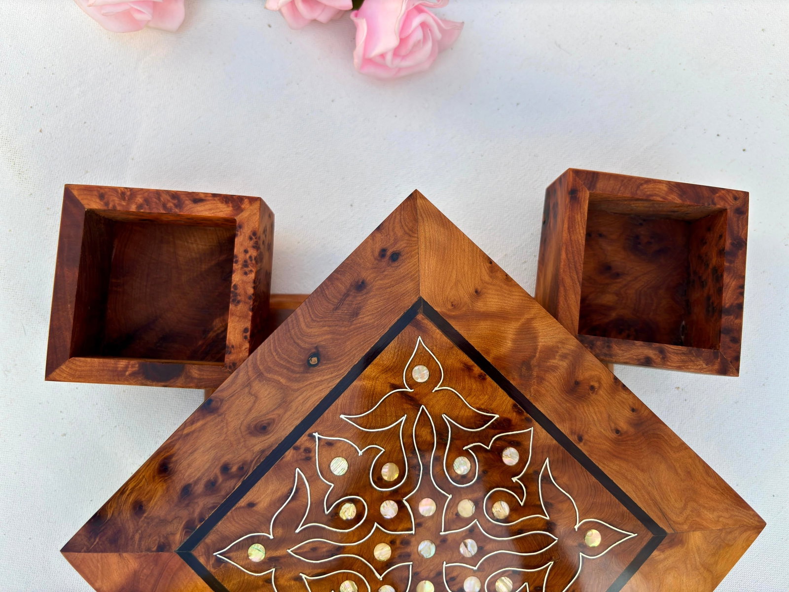 Lockable Puzzle Thuya Burl Wood Jewelry Box - 10
