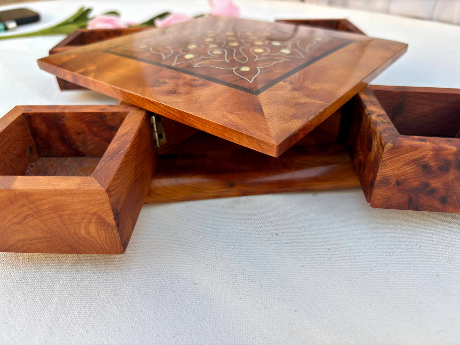 Lockable Puzzle Thuya Burl Wood Jewelry Box - 11