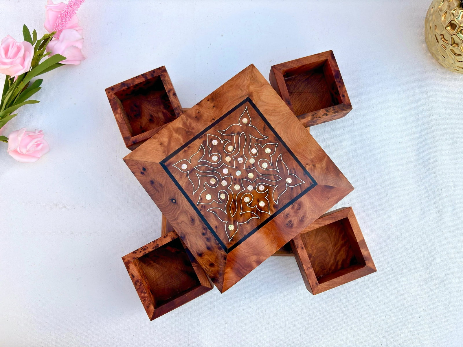 Lockable Puzzle Thuya Burl Wood Jewelry Box - 4