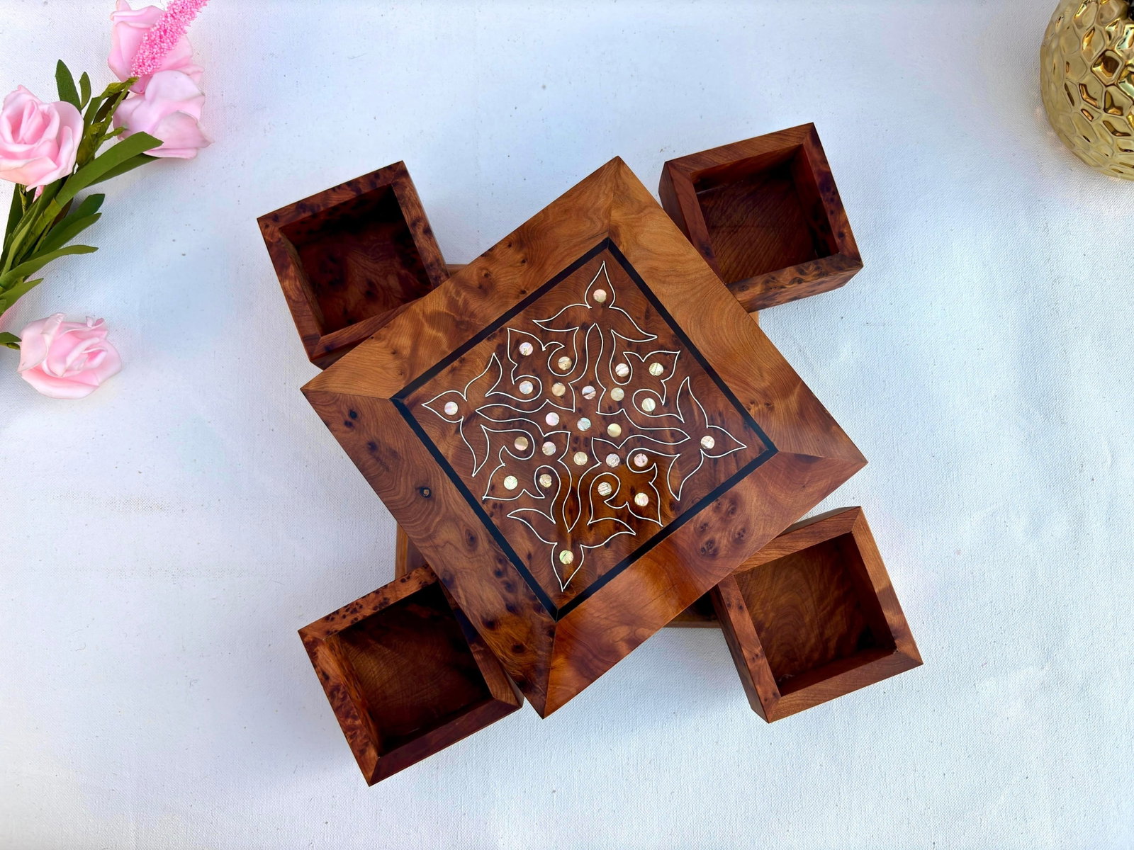 Lockable Puzzle Thuya Burl Wood Jewelry Box - 5