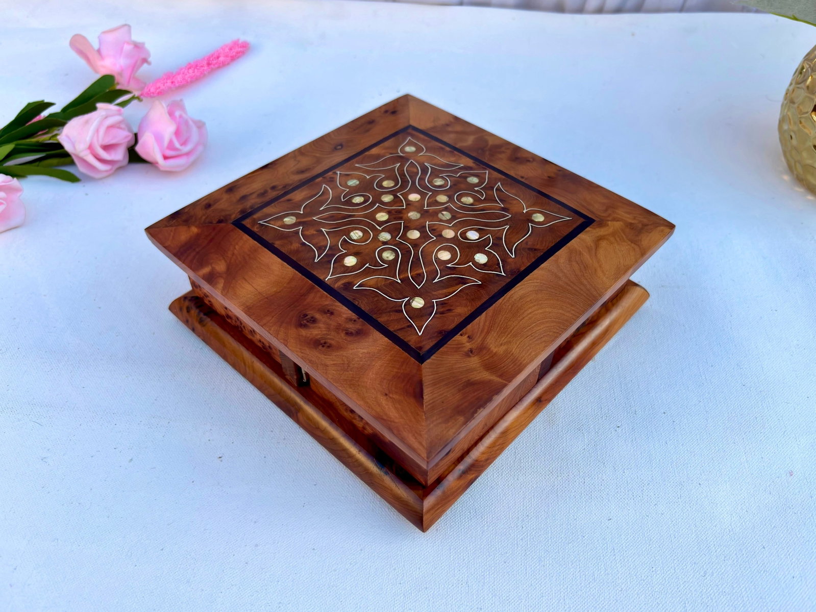 Lockable Puzzle Thuya Burl Wood Jewelry Box - 7