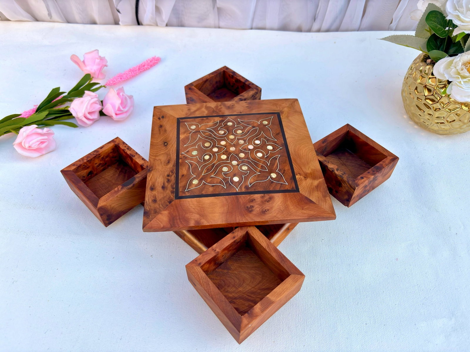 Lockable Puzzle Thuya Burl Wood Jewelry Box - 8