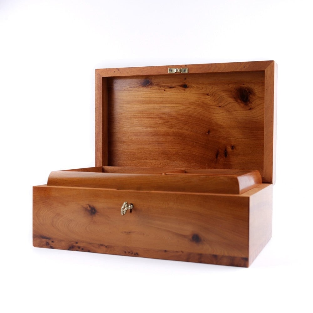 Lockable Thuya Burl Wood Jewelry Box – 9.25" × 5.90" × 3.74" - 3