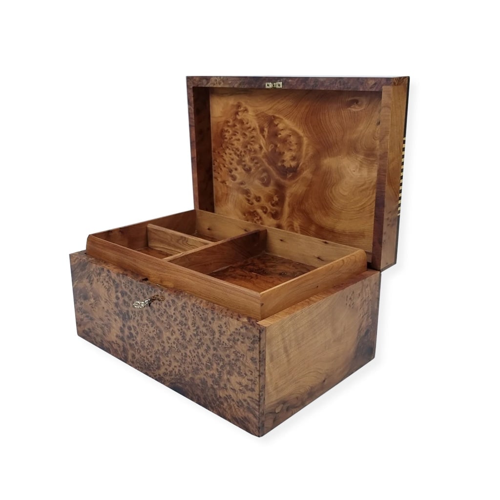 Lockable Thuya Burl Wood Jewelry Box - 3