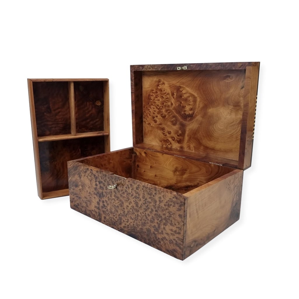 Lockable Thuya Burl Wood Jewelry Box - 4