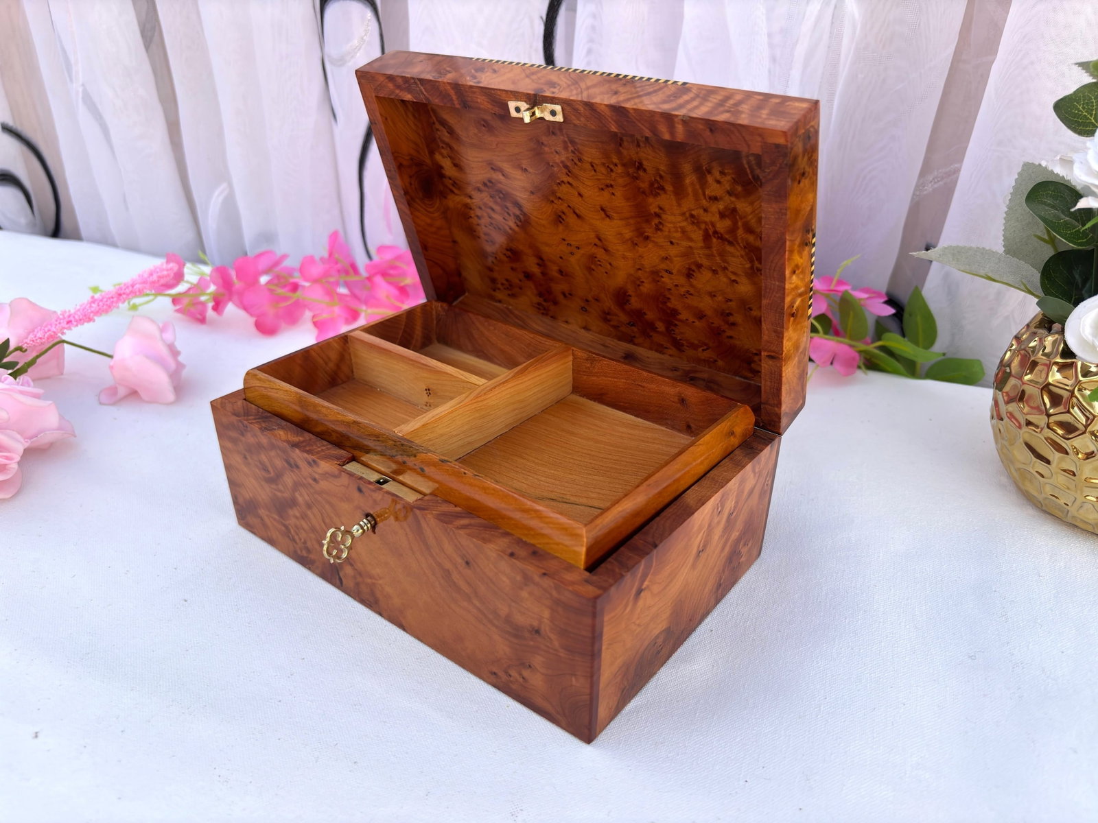 Thuya Burl Wood Jewelry Box – 8 × 5" - 5