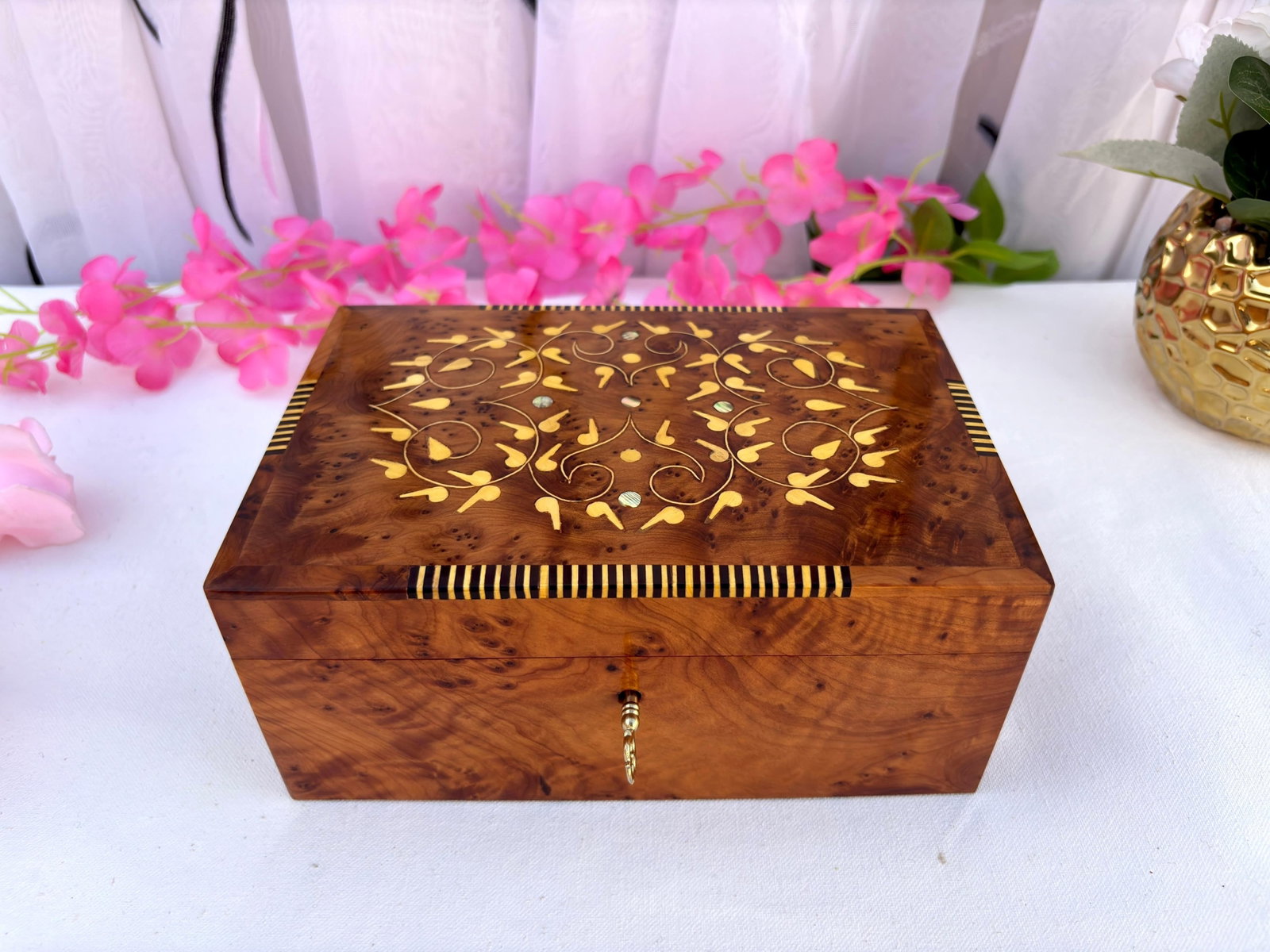 Thuya Burl Wood Jewelry Box – 8 × 5" - 9