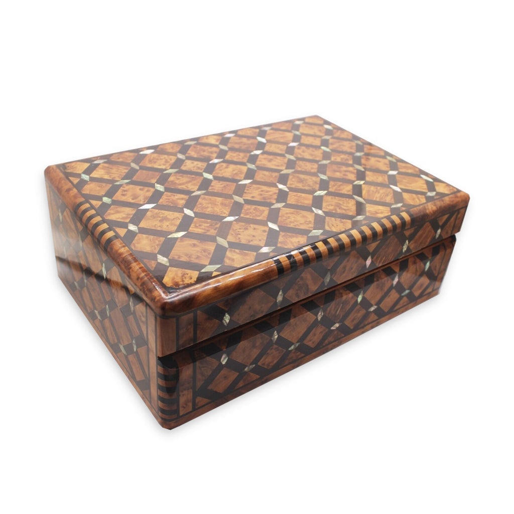 Lockable Inlaid Thuya Burl Wood Jewelry Box - 2