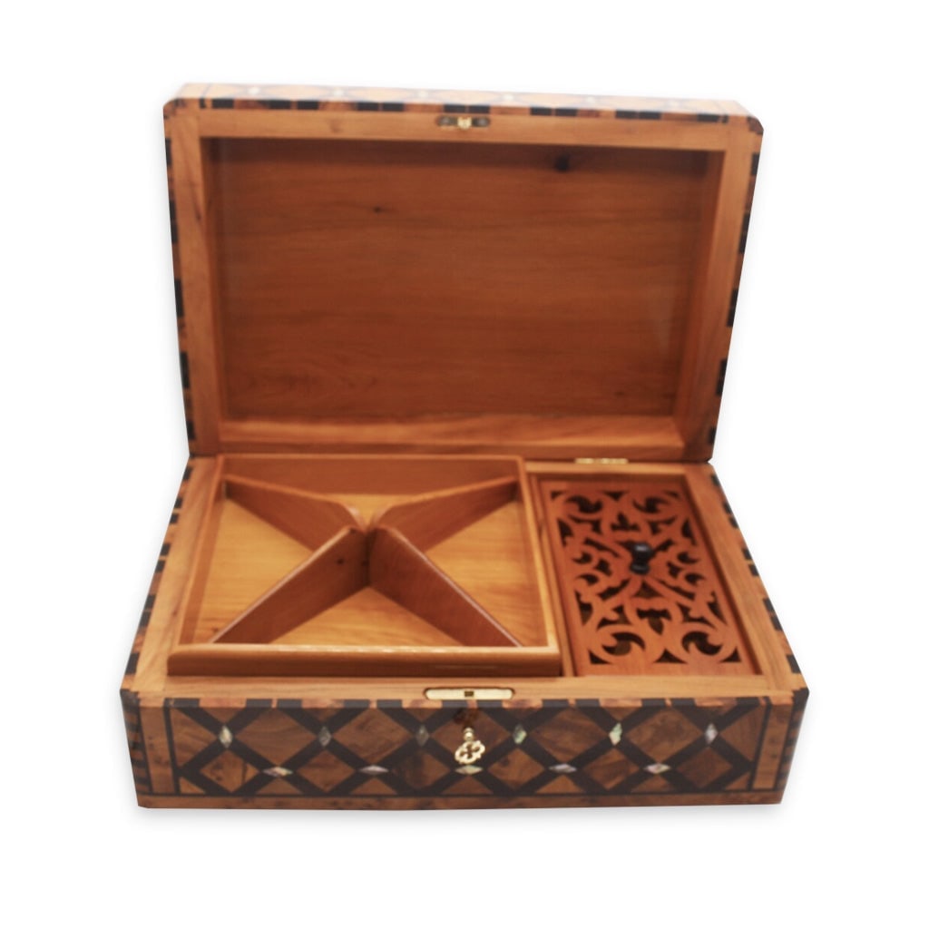 Lockable Inlaid Thuya Burl Wood Jewelry Box - 3