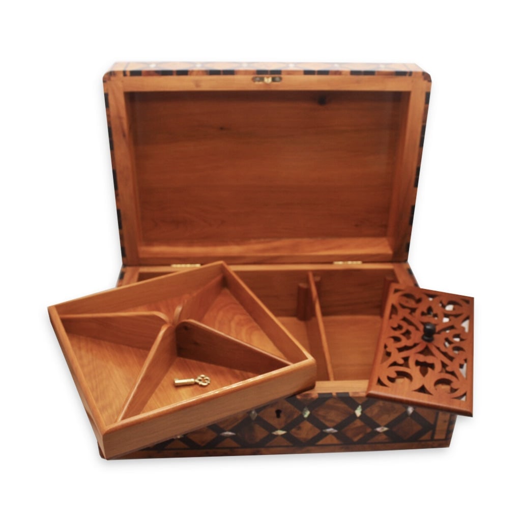 Lockable Inlaid Thuya Burl Wood Jewelry Box - 4