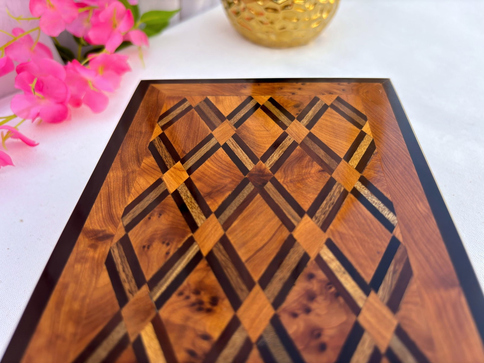 Lockable Thuya Burl Wood Jewelry Box – 8 × 5" - 10