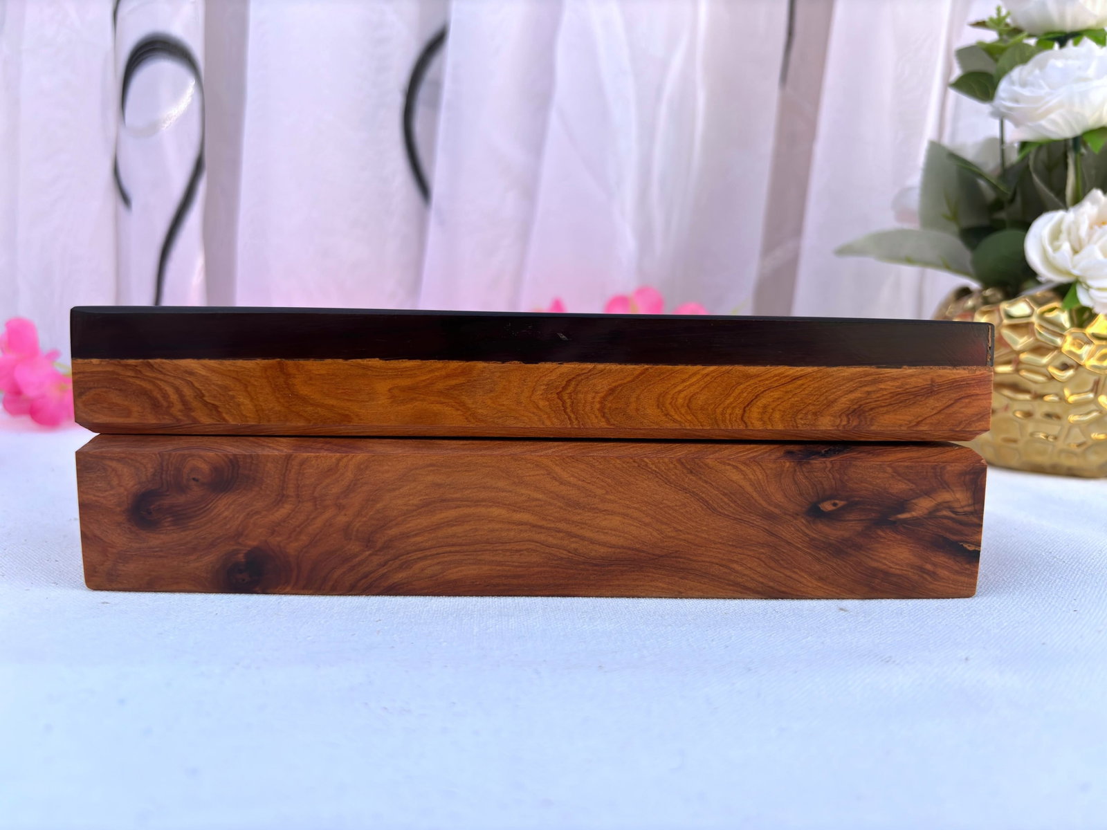 Lockable Thuya Burl Wood Jewelry Box – 8 × 5" - 12