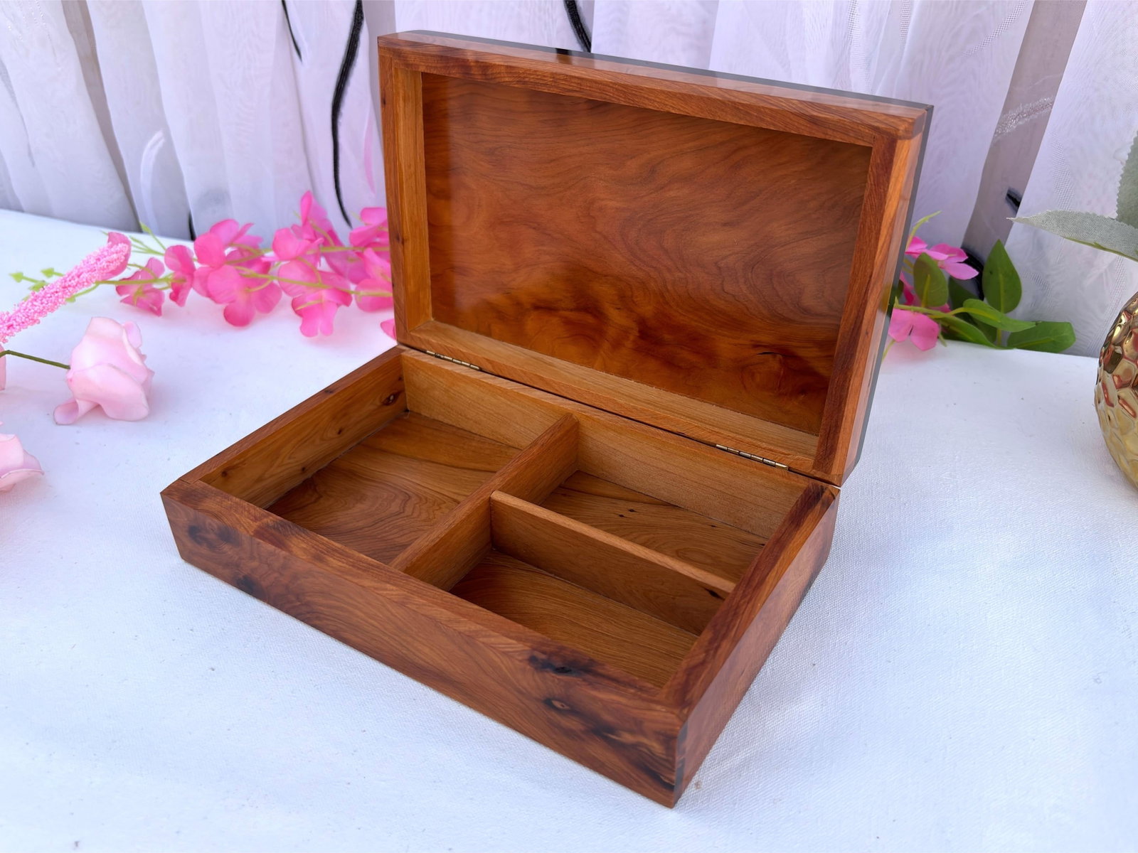 Lockable Thuya Burl Wood Jewelry Box – 8 × 5" - 6