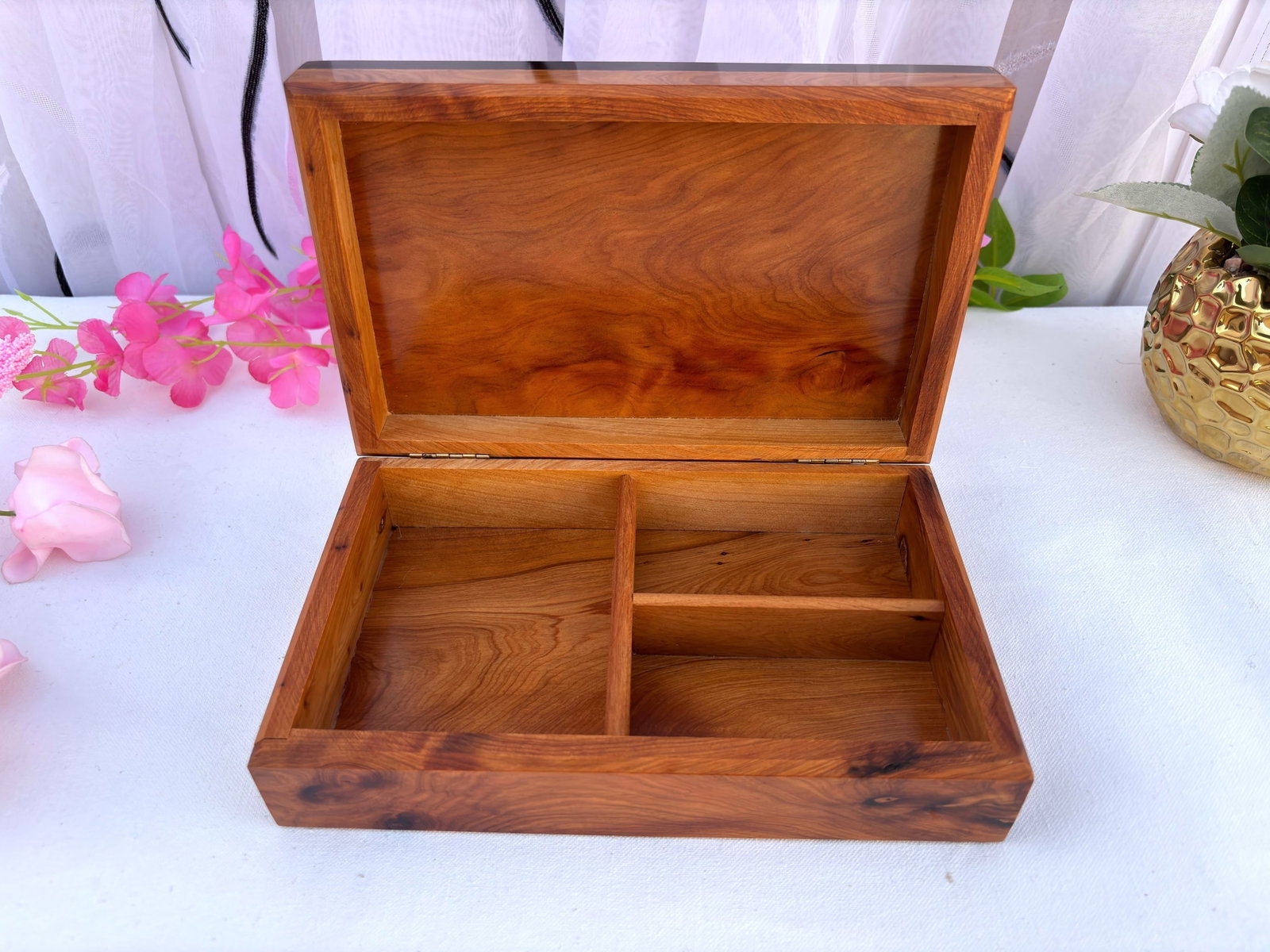 Lockable Thuya Burl Wood Jewelry Box – 8 × 5" - 7