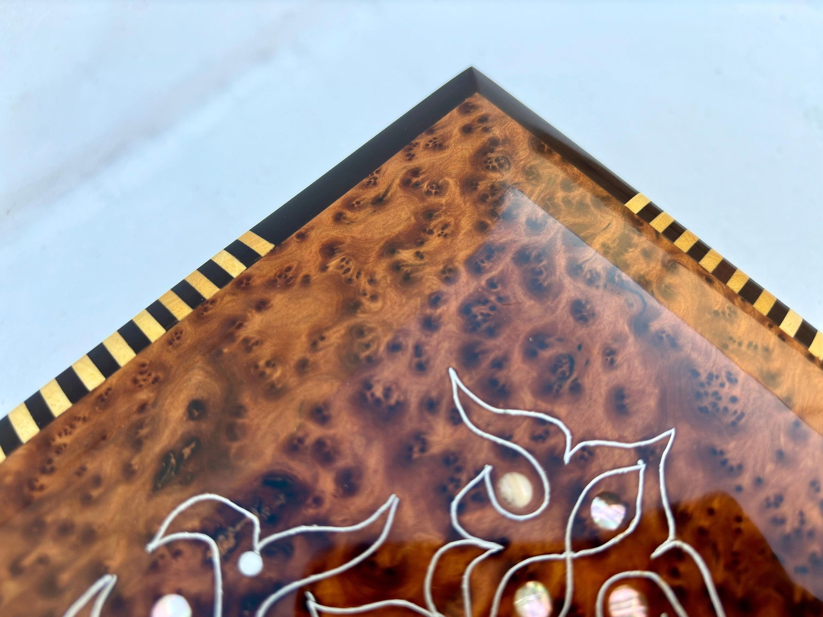 Lockable Thuya Burl Wood Jewelry Box – 10 × 7" - 3